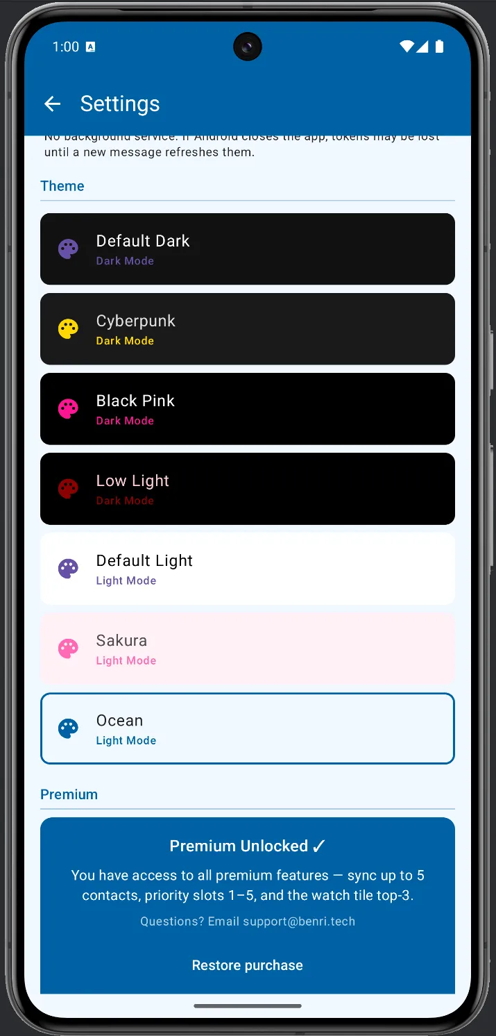 WristMSG Settings in Sakura theme — pink accent, light background
