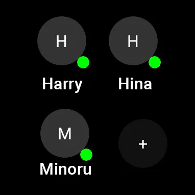 WristMSG watch tile on a Pixel Watch 2 showing top contacts with Ready indicators